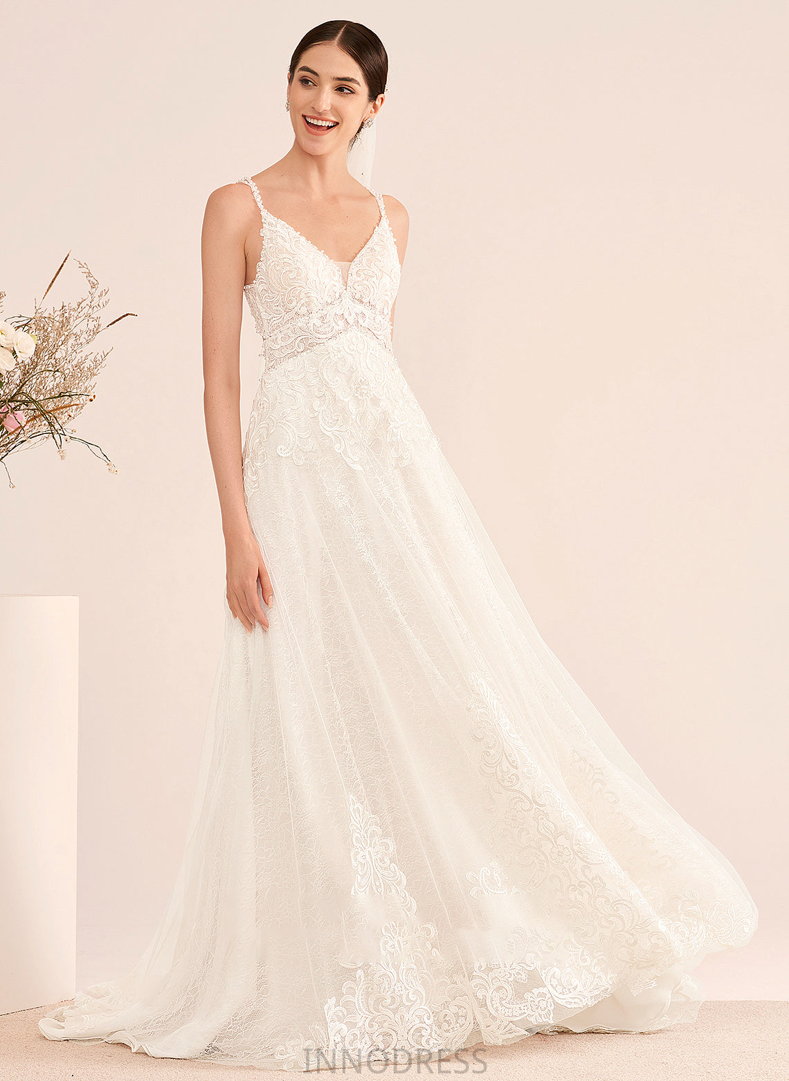 Wedding Dresses A-Line With Beading Wedding Dress Janiah V-neck Court Train