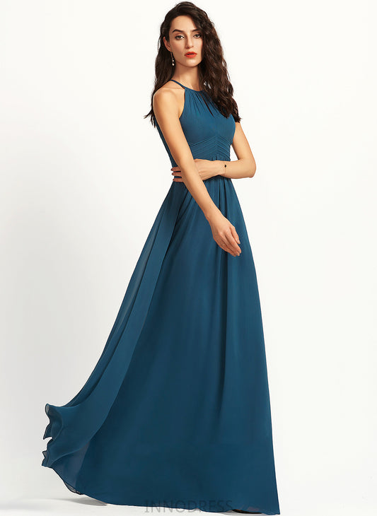 A-Line Floor-Length Neckline Ruffle ScoopNeck Silhouette Fabric Embellishment Length Melinda A-Line/Princess Natural Waist Bridesmaid Dresses