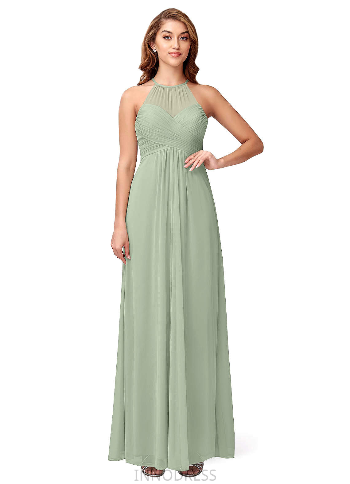 Karissa A-Line/Princess Sleeveless Spaghetti Staps Natural Waist Floor Length Bridesmaid Dresses