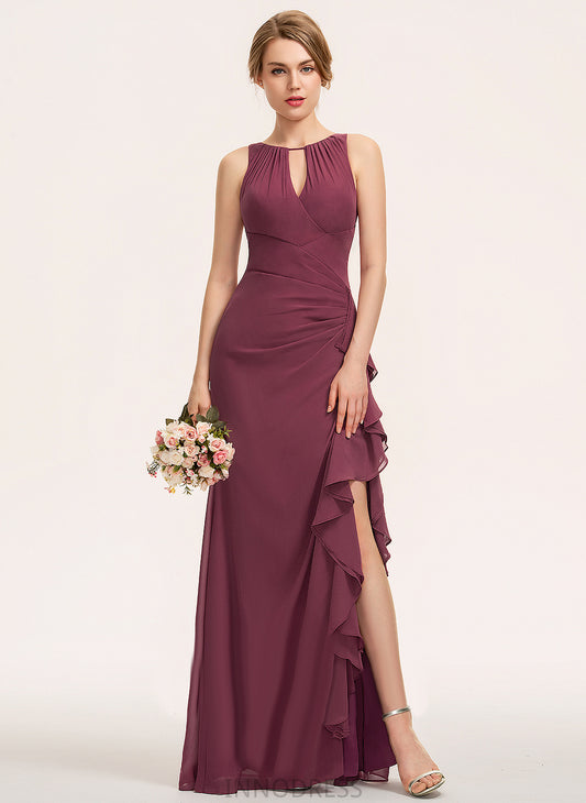 Embellishment Sheath/Column Length Neckline Silhouette Scoop Floor-Length Fabric CascadingRuffles Nevaeh Bridesmaid Dresses