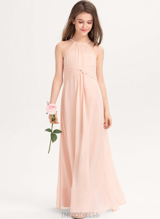 With Ruffle Chiffon Irene A-Line Scoop Neck Floor-Length Junior Bridesmaid Dresses