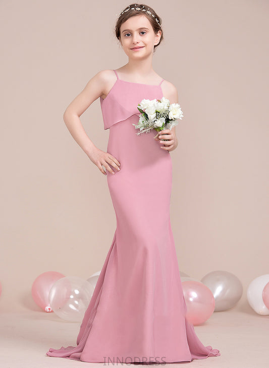 Cascading Train With Sweep Neckline Trumpet/Mermaid Ruffles Junior Bridesmaid Dresses Square Alivia Chiffon