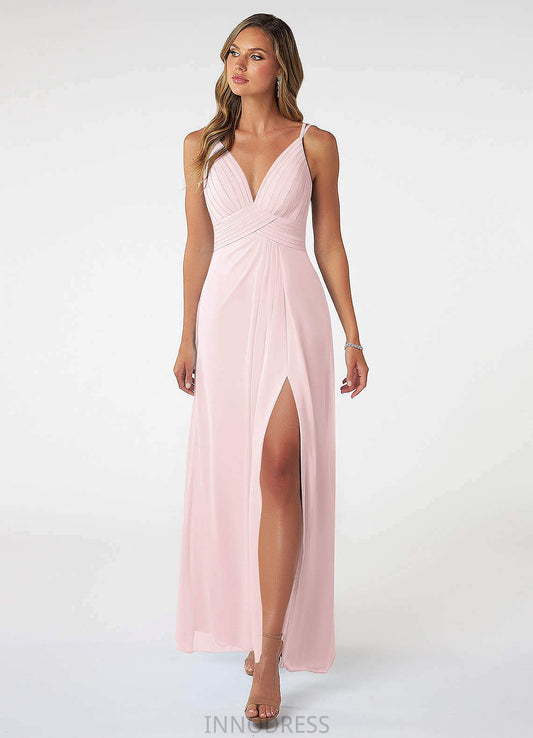 Amari A-Line/Princess Natural Waist Floor Length Spaghetti Staps Sleeveless Bridesmaid Dresses