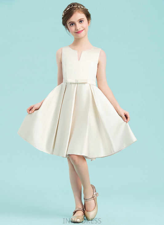 Bow(s) Tatum A-Line Junior Bridesmaid Dresses Scoop With Neck Satin Knee-Length