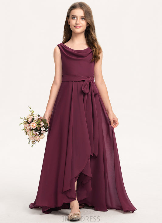 Neck A-Line Kaylah Junior Bridesmaid Dresses Bow(s) With Asymmetrical Cowl Chiffon