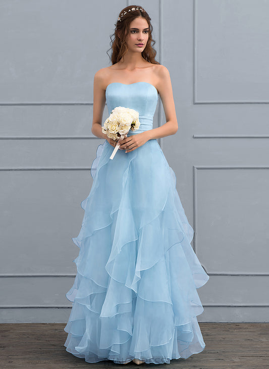 Charity A-Line Organza With Sweetheart Wedding Floor-Length Cascading Wedding Dresses Ruffles Dress