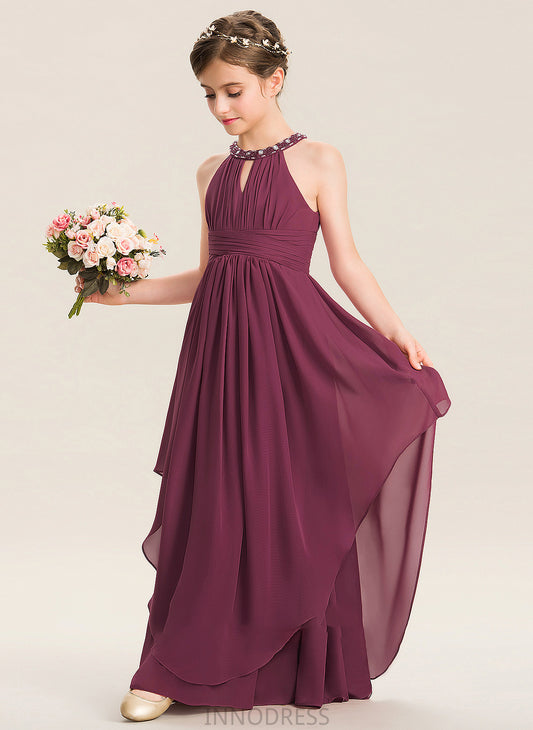 Junior Bridesmaid Dresses Neck Ruffle Amari With Chiffon Scoop Beading Floor-Length A-Line