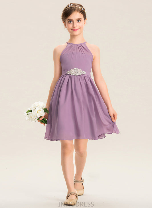 Scoop Annika A-Line Ruffle Neck Beading Junior Bridesmaid Dresses With Chiffon Knee-Length