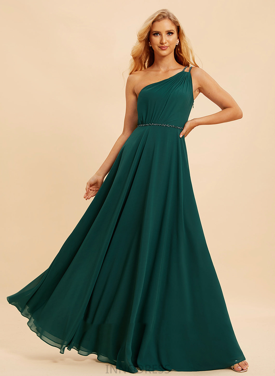 Floor-Length Sequins Neckline Embellishment A-Line Fabric One-Shoulder Beading Length Silhouette Muriel Floor Length Bridesmaid Dresses