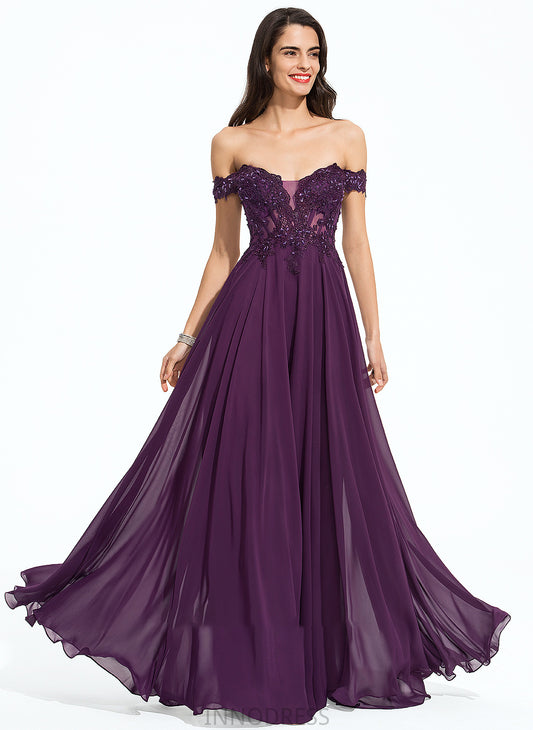 Off-the-Shoulder Sequins With Beading Ball-Gown/Princess Prom Dresses Floor-Length Chiffon Cadence