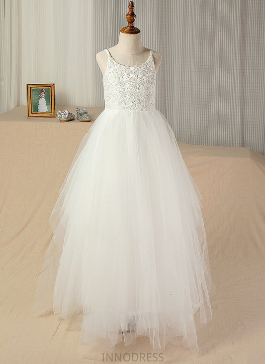 Floor-Length Kaydence A-Line With Lace Neck Scoop Tulle Lace Junior Bridesmaid Dresses