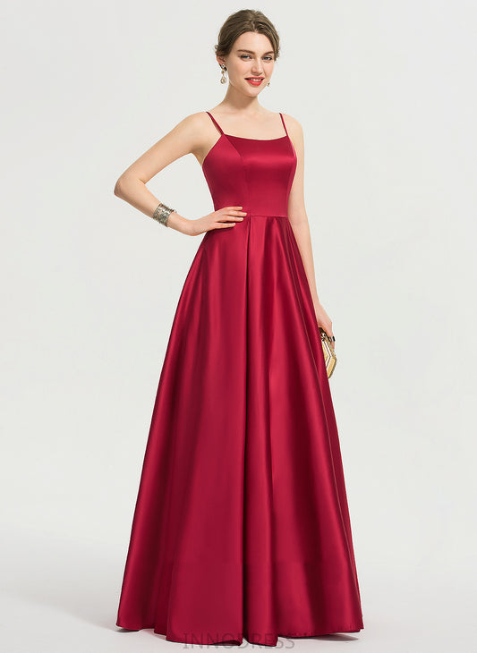 A-Line Fabric Square Silhouette Satin Straps&Sleeves Length Floor-Length Neckline Litzy A-Line/Princess Knee Length Bridesmaid Dresses