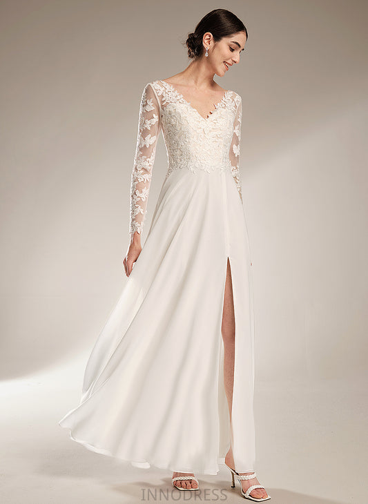 Wedding Dress Marian Chiffon Wedding Dresses V-neck Split Front Floor-Length With A-Line Lace