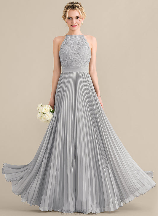 Silhouette Neckline Length Embellishment Scoop A-Line Fabric Floor-Length Pleated Sal Bridesmaid Dresses