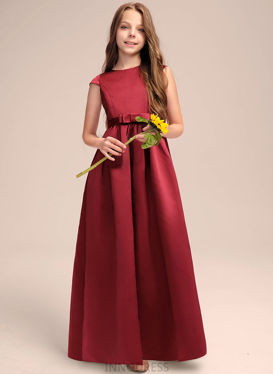 Scoop A-Line Katelynn Pockets Junior Bridesmaid Dresses Floor-Length With Neck Bow(s) Satin