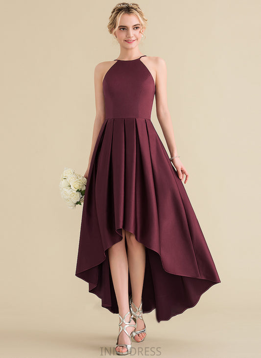 Asymmetrical Ball-Gown/Princess Satin With Scoop Neck Paige Prom Dresses Ruffle