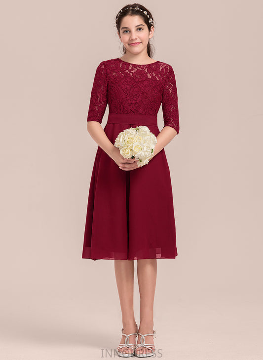 Chiffon Karly Junior Bridesmaid Dresses A-Line Neck Scoop Knee-Length