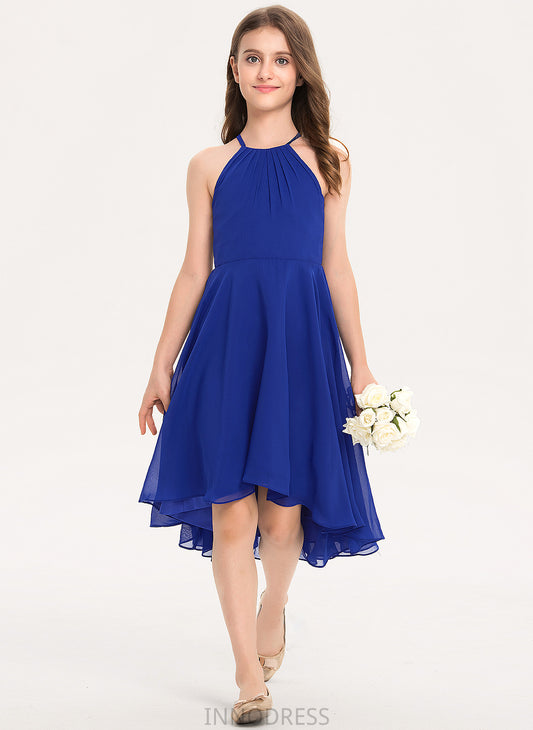 Marisa With Neck Ruffle Chiffon Junior Bridesmaid Dresses A-Line Asymmetrical Scoop