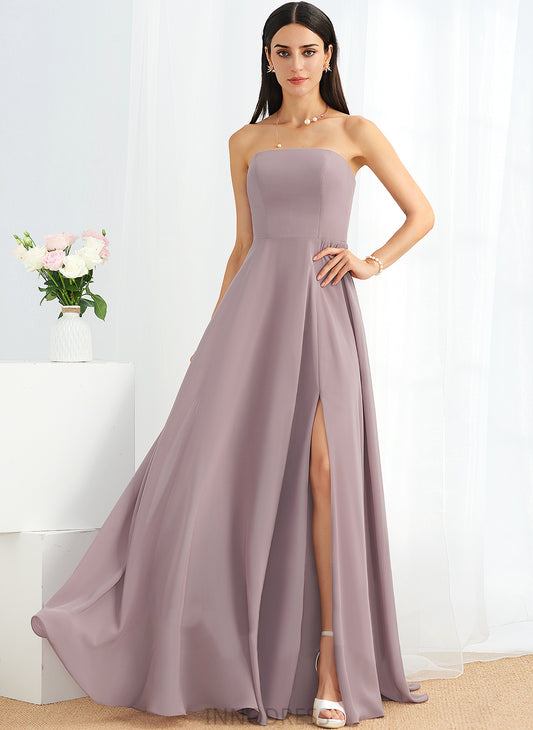 Fabric Length Silhouette A-Line Strapless Floor-Length Neckline SplitFront Embellishment Tara A-Line/Princess Scoop Bridesmaid Dresses