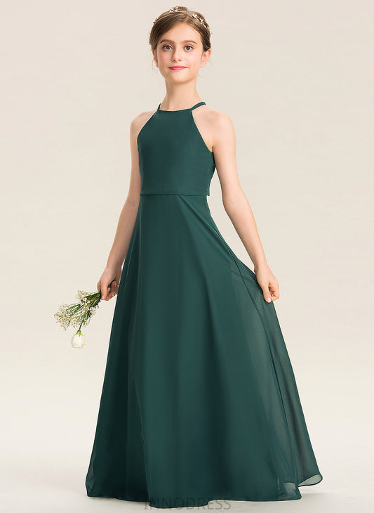 Floor-Length Neck Scoop Chiffon Junior Bridesmaid Dresses Kendal A-Line