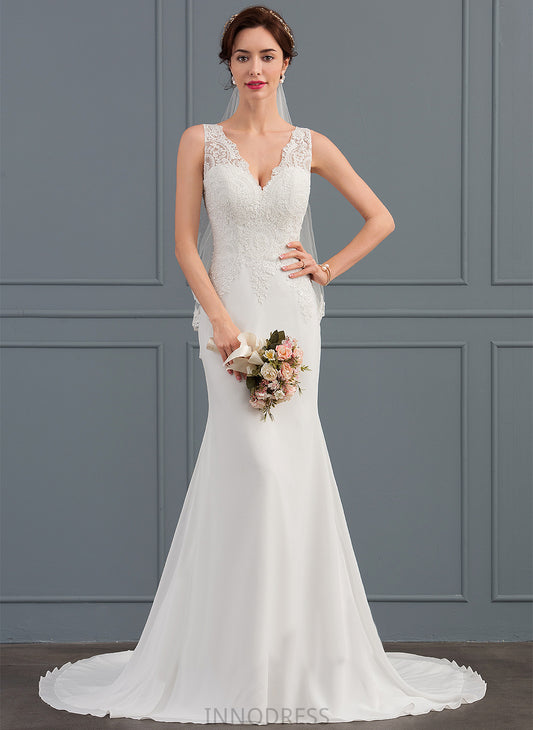 Chiffon Wedding Wedding Dresses Court V-neck Dress Lace Train Trumpet/Mermaid Henrietta