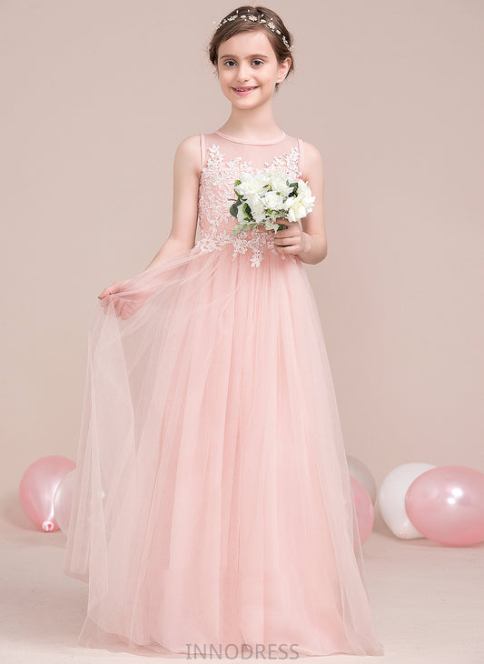 Scoop With Junior Bridesmaid Dresses Floor-Length Neck A-Line Mary Sequins Beading Tulle