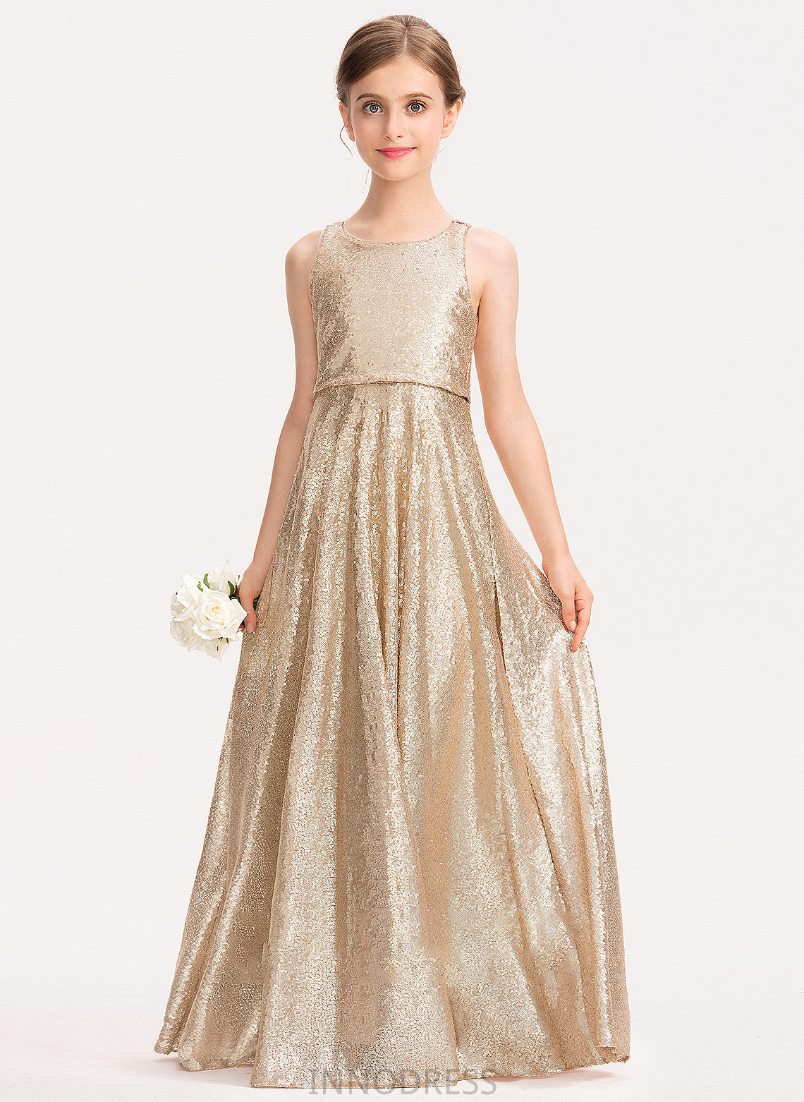 Scoop Neck Sequined Junior Bridesmaid Dresses A-Line Floor-Length Jane