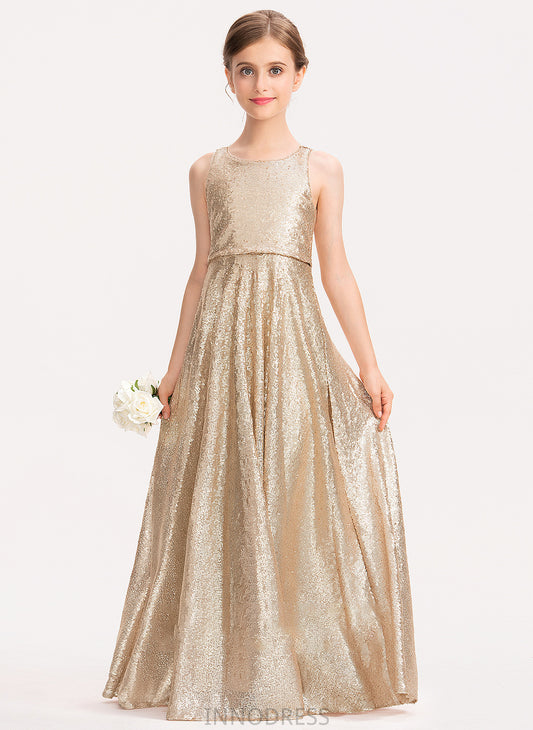 Scoop Neck Sequined Junior Bridesmaid Dresses A-Line Floor-Length Jane