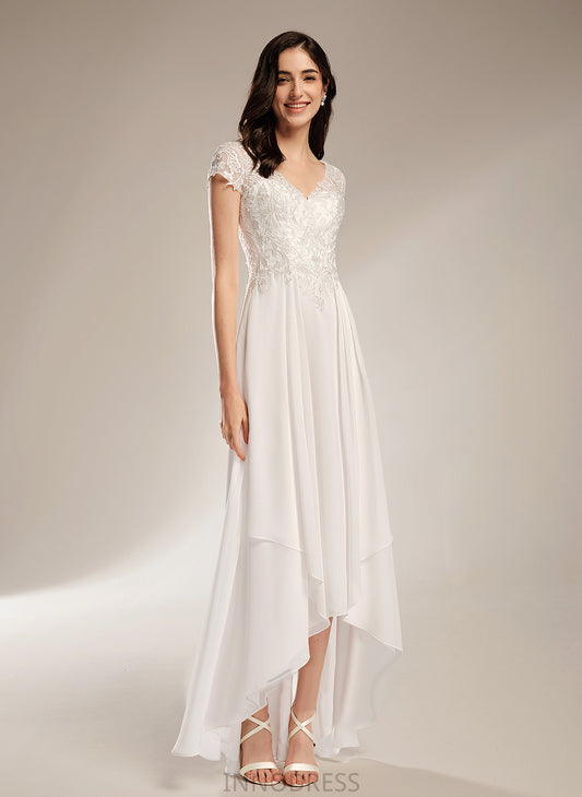 Wedding Asymmetrical Chiffon With Wedding Dresses V-neck Lace A-Line Madelyn Dress