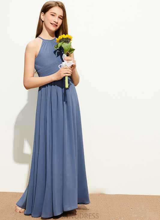 Scoop Junior Bridesmaid Dresses Neck A-Line Floor-Length With Ruffle Lizbeth Chiffon