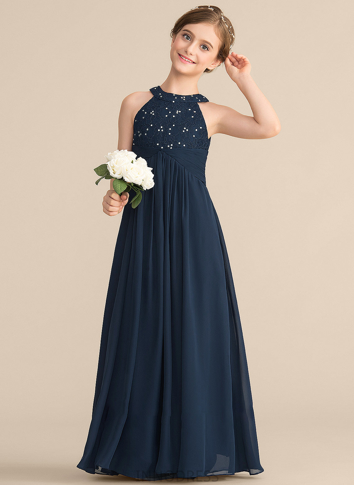 With Neck Chiffon Scoop Lace Jaelynn Floor-Length Ruffle Junior Bridesmaid Dresses A-Line Beading