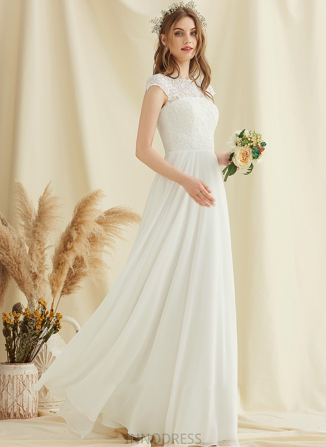 A-Line Chiffon Floor-Length Lace Dress Wedding Avah Wedding Dresses