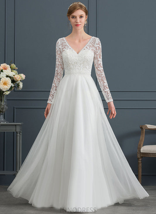 Floor-Length Tulle Kyleigh V-neck Lace Wedding Wedding Dresses Dress A-Line