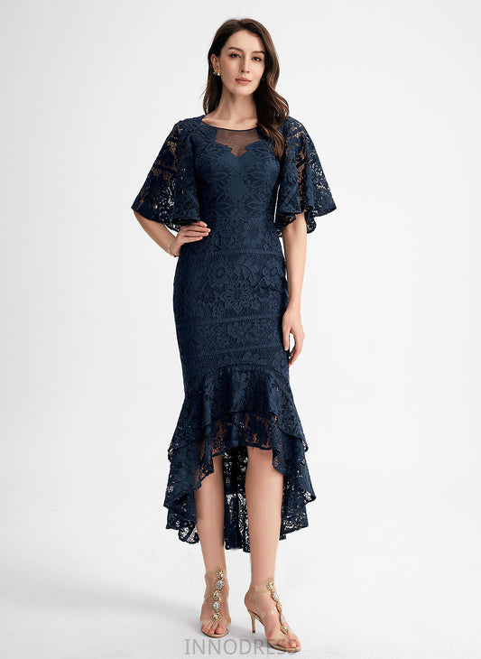 Cocktail Dresses Cocktail Lace With Ruffle Scoop Dress Trumpet/Mermaid Asymmetrical Neck Lauren