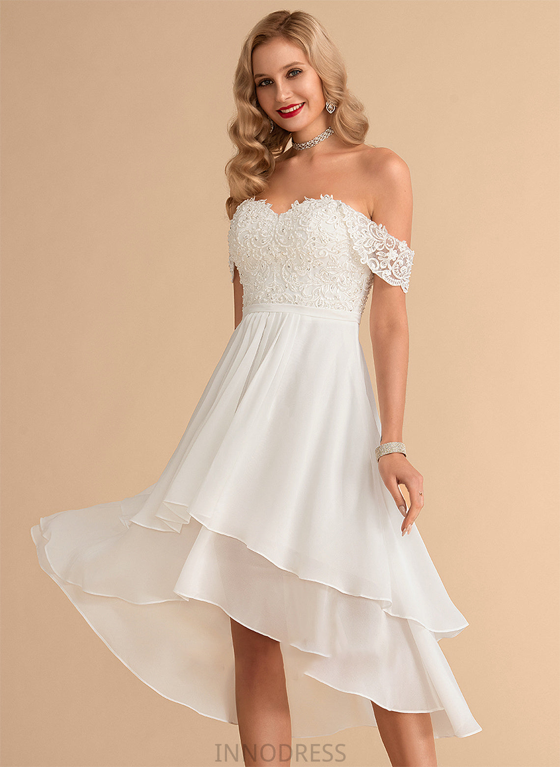 Beading With Lace Wedding Dresses Chiffon Asymmetrical Sequins A-Line Wedding Iris Dress