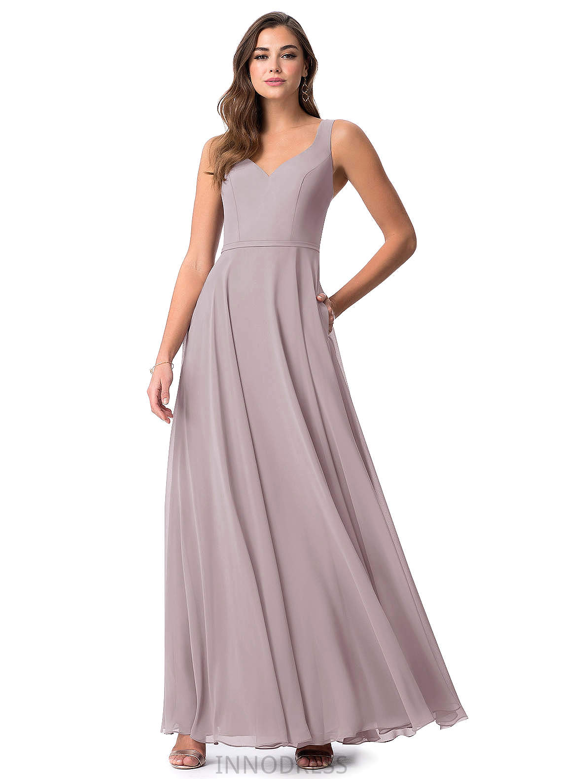 Winifred A-Line/Princess Scoop Cap Sleeves Natural Waist Floor Length Bridesmaid Dresses