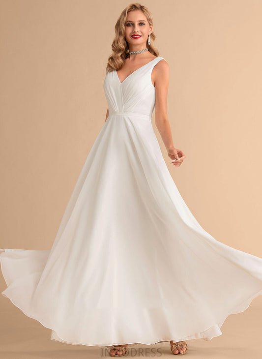 With A-Line Chiffon Ruffle Floor-Length Wedding V-neck Wedding Dresses Adalynn Dress