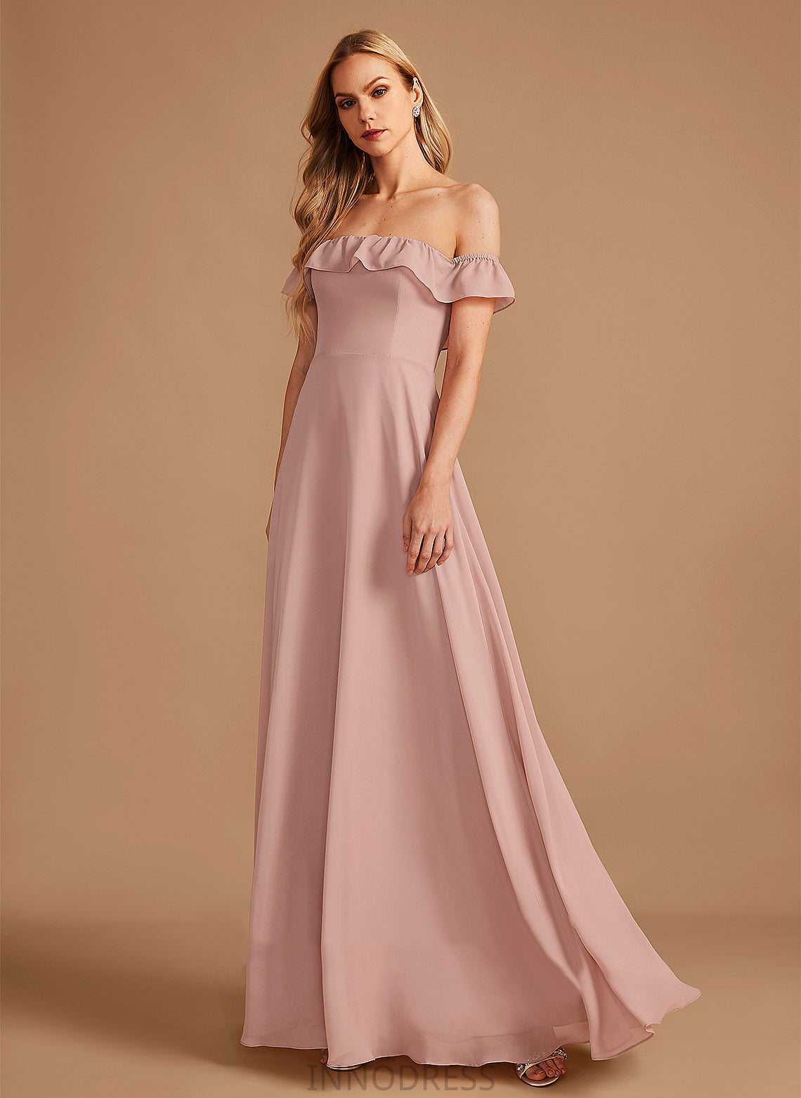 Off-the-Shoulder Fabric Neckline Silhouette Length Embellishment A-Line Ruffle Floor-Length Arabella Spaghetti Staps Sleeveless Bridesmaid Dresses