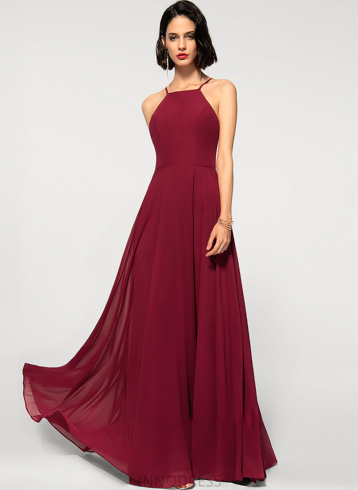 Chiffon Rebekah A-Line Neck Scoop Prom Dresses Square Neckline Floor-Length