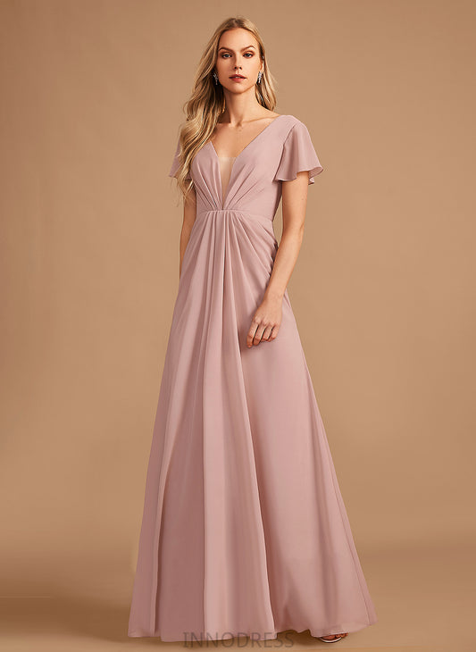 Fabric Floor-Length A-Line Length Ruffle Embellishment V-neck Silhouette Neckline Millie One Shoulder Sleeveless Bridesmaid Dresses