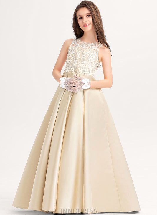 Scoop Satin Ball-Gown/Princess Lace Floor-Length Junior Bridesmaid Dresses Anabel Neck