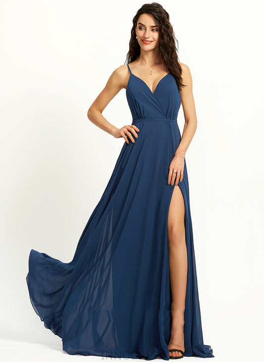 Prom Dresses Floor-Length A-Line Lisa V-neck Split Front With