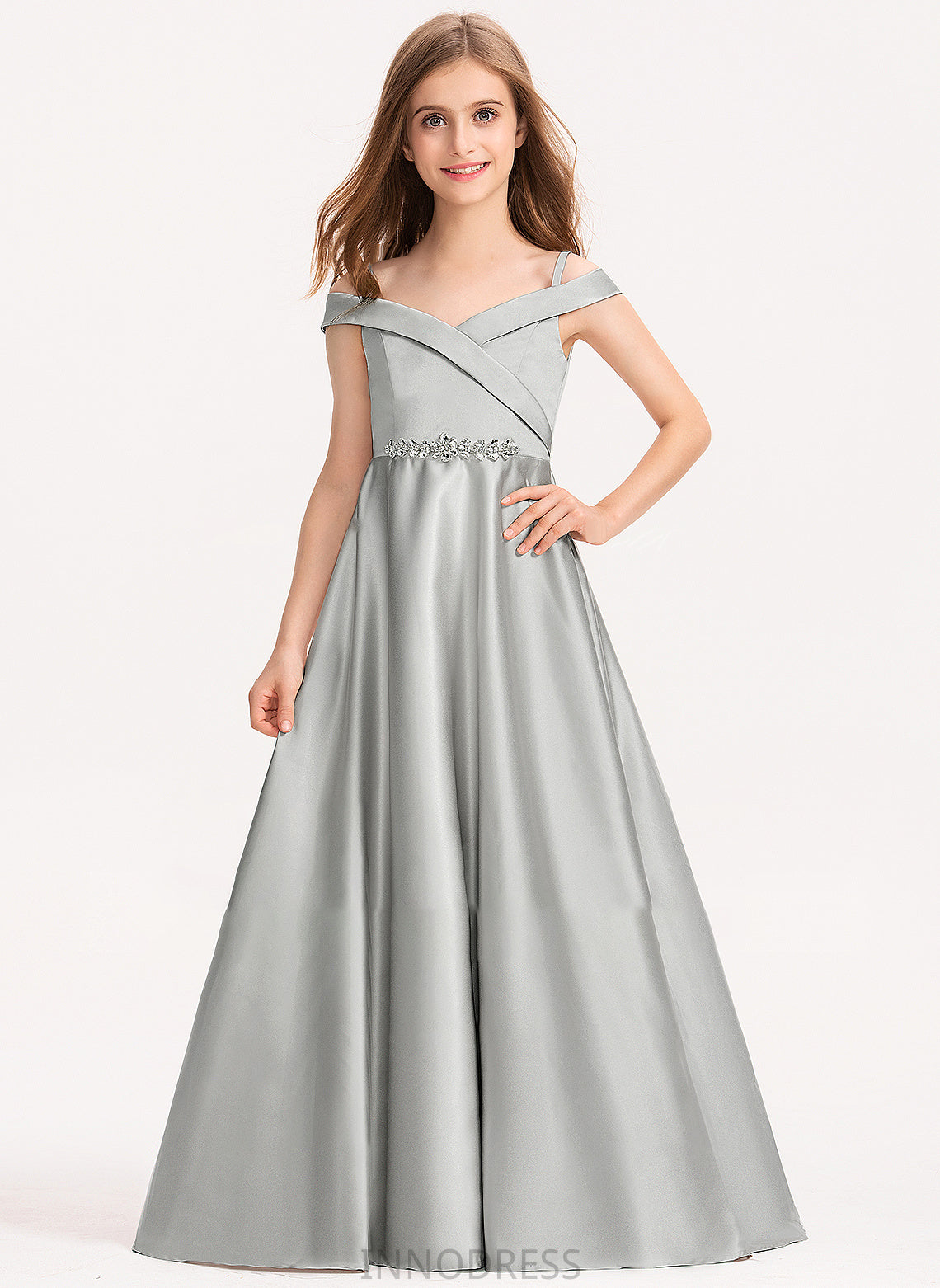 Off-the-Shoulder Satin Junior Bridesmaid Dresses Floor-Length Ball-Gown/Princess Cristina