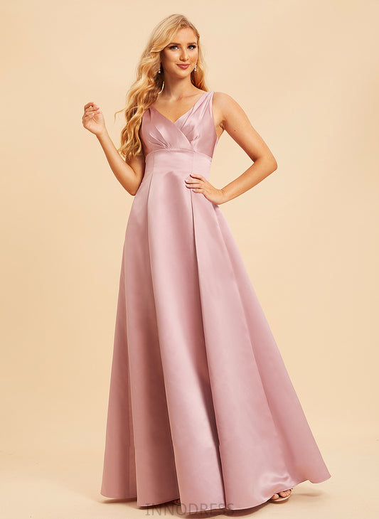 Length Fabric A-Line Floor-Length Satin Neckline V-neck Silhouette Straps Ann One Shoulder A-Line/Princess Bridesmaid Dresses