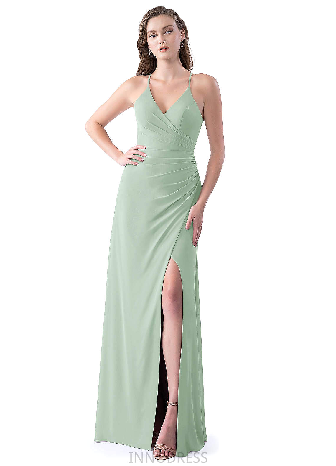 Mila A-Line/Princess Spaghetti Staps Floor Length Natural Waist Sleeveless Bridesmaid Dresses