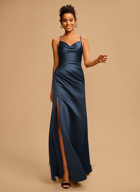 Pleated Sheath/Column Satin With V-neck Marissa Prom Dresses Floor-Length