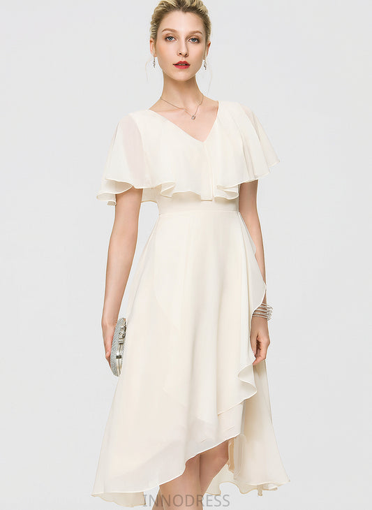 Wedding Dresses A-Line Dress Simone V-neck Ruffles Chiffon Cascading Wedding Asymmetrical Bow(s) With