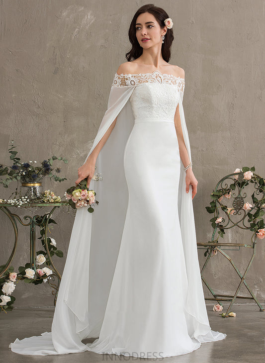 Chiffon Train Sheath/Column Wedding Dresses Lyric Wedding Dress Court