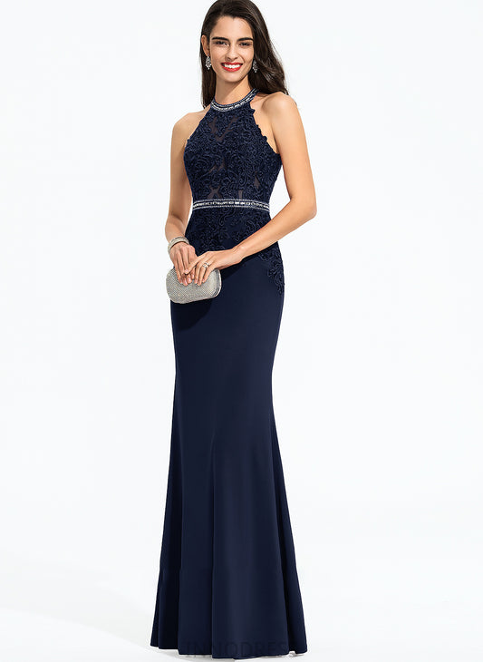 Scoop Floor-Length Sequins Jersey Prom Dresses Aspen Beading With Sheath/Column Neck