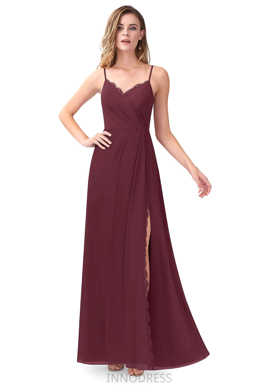 Macy Spandex V-Neck Sweep-Brush Train Trumpet/Mermaid Natural Waist Sleeveless Bridesmaid Dresses